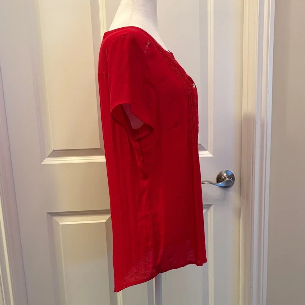 Westport Red Button-Down Blouse Large short sleeve - Picture 5 of 16